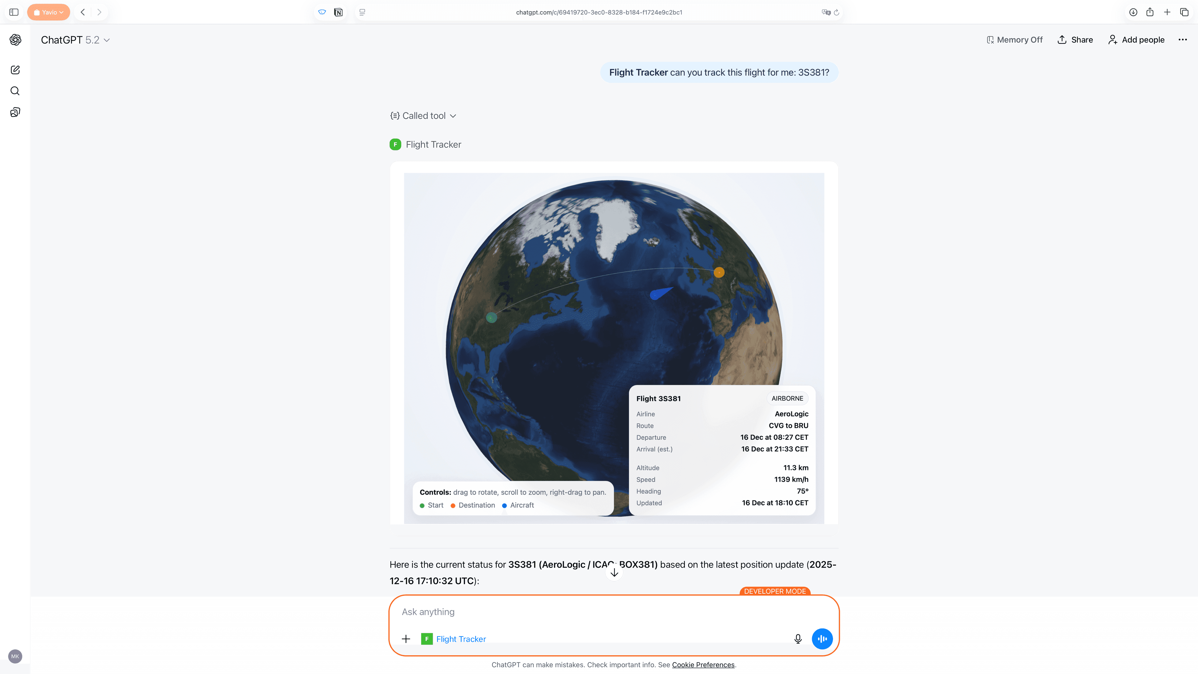 App Showcase: Live Flight Tracking inside ChatGPT